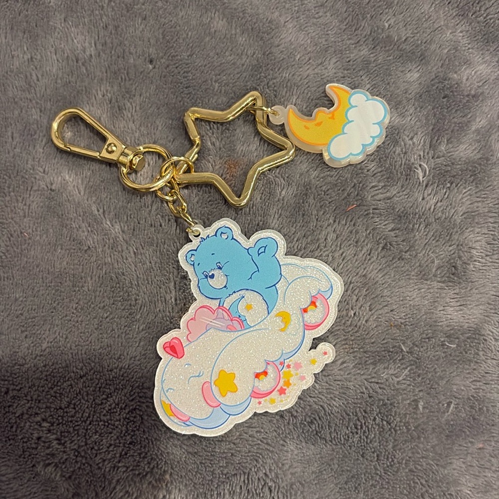 Large glitter Carebears Keychain